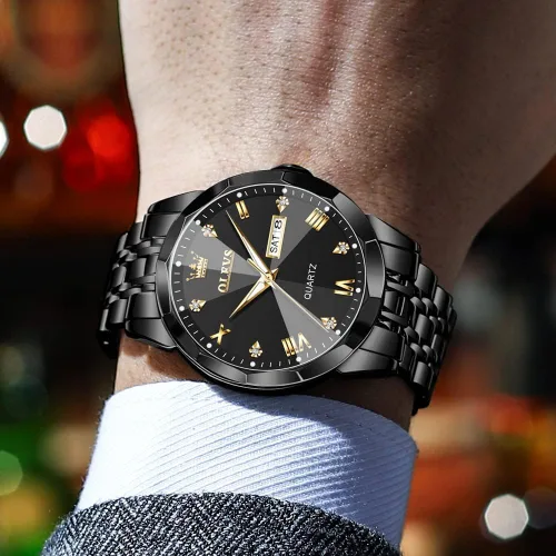 Vista 5 de OLEVS Reloj para Hombre Mujer Cara Grande Unisex Diamante Lujo Vestir Analógico Cuarzo Acero Inoxidable Impermeable Luminoso Fecha Negocios Informal