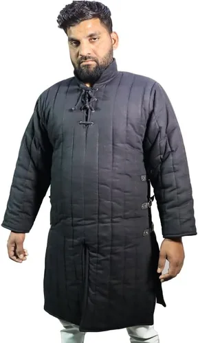 Vista 5 de Chaqueta de Gambeson acolchada gruesa medieval de manga completa con armadura, tela de algodón negro - M