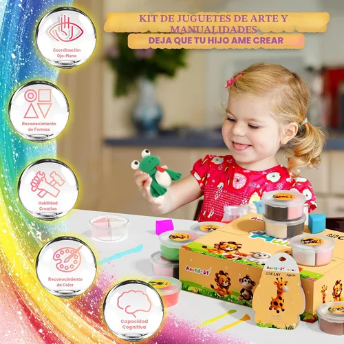 Vista 6 de Kit de arcilla seca al aire – tema de animales, arcilla para modelar para niños, arcilla mágica modelo de bricolaje con herramientas de escultura