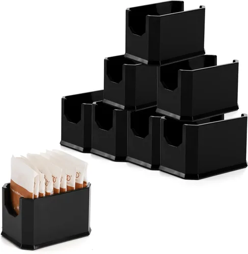 Vista 3 de Dicunoy Juego de 8 soportes para paquetes de azúcar, organizador de plástico negro para restaurante, bolsa de azúcar, paquetes de edulcorantes, caja