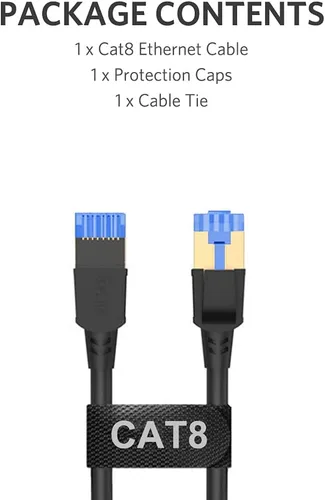 Vista 6 de Cable Ethernet Cat8, cable de conexión de red profesional de 40 Gbps 2000 Mhz S/FTP LAN, cable de Internet de alta velocidad con conector RJ45