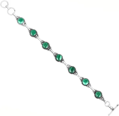 Vista 100 de Round Shape Natural & Synthetic Gemstones Silver Plated Bracelets for Women - Vintage Bohemian Style Handmade Birthstone Adjustable Link Bracelet