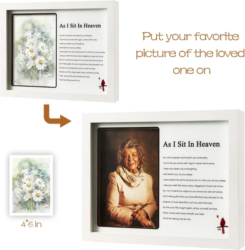 Vista 4 de WOODEXPE Caja de sombra conmemorativa LED para regalo de condolencias, marco de fotos conmemorativo para la pérdida de un ser querido, foto de 4x6