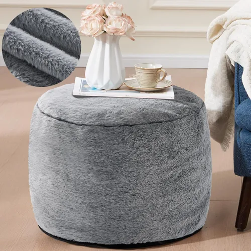 Vista 16 de Puf Otomano Reposapiés 20"x15" Reposapiés y Otomanos Pequeños con Relleno Crema Otomano Pequeño Beige Reposapiés Otomano Marfil Poofy Otomano