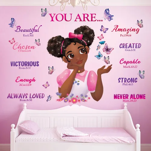 Vista 3 de DECOWALL SG2-2315 Pegatinas de Pared Black Girl Magic Calcomanías Dormitorio de Niñas Mariposa Habitación de Niños Arte Decoraciones para Niños
