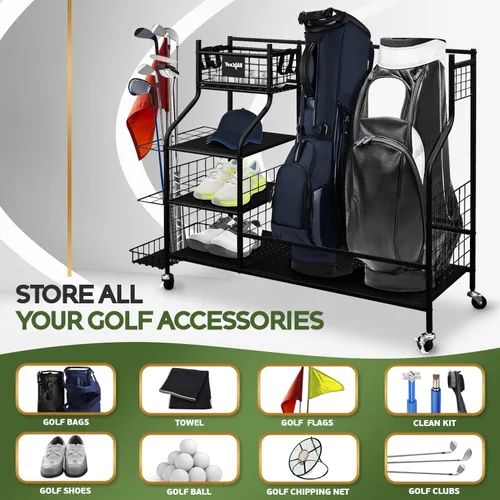Vista 6 de Yes4All Golf Storage Garage Organizer, Golf Bag Storage Stand and Other Golfing Equipment Rack, Extra Storage Rack for Golf Clubs,Black