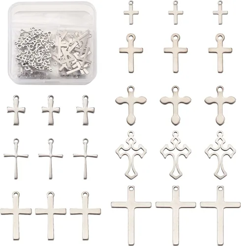 Vista 8 de Colgantes de cruz para hacer joyas, Plata esterlina Ante sintético, Acero inoxidable