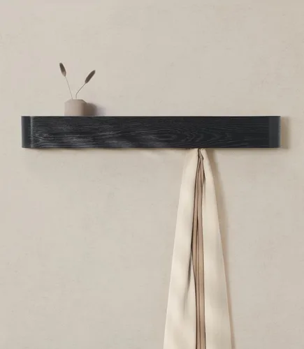Vista 8 de Kazai. Perchero de pared 'Toke' - Perchero de diseño moderno con ganchos de pared ocultos - Perchero de panel de chapa de madera maciza - Roble