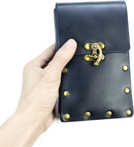 Vista 4 de Riñonera retro para mujer, riñonera para teléfono celular, steampunk, medieval, renacentista, accesorios de disfraz, Negro