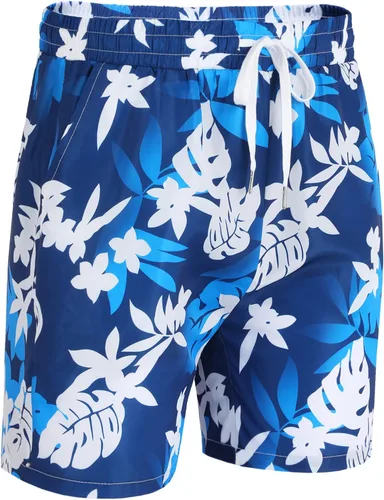 Vista 2 de Daupanzees Shorts de baño para hombre con cordón y cintura elástica con bolsillos