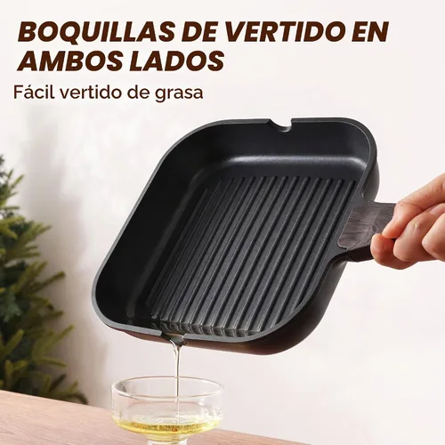 Vista 7 de SENSARTE Sartén antiadherente para estufas, plancha versátil con boquillas de vertido, superficie de cocción grande cuadrada, sartén duradera
