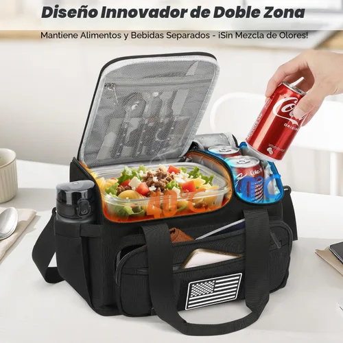 Vista 2 de Fiambrera para hombres y mujeres, bolsa de almuerzo aislada de 15 litros con compartimento caliente/frío