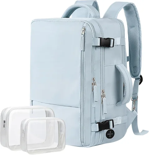 Vista 19 de Hanples Mochila de viaje para mujeres y hombres, mochila grande para artículos personales, mochila para laptop aprobada por la TSA Flight, Beige
