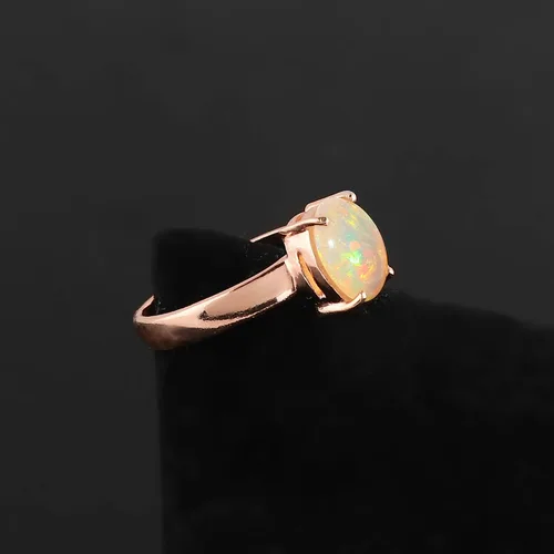Vista 7 de 14K Gold Plated Natural Ethiopian Opal Ring - Adjustable Ring - 4-Prong 925 Sterling Silver Ring, Handmade, October Birthstone, Vintage Antique