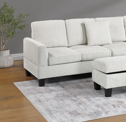 Vista 6 de Juego de sofá modular de 3 piezas con otomana de almacenamiento, sofá en forma de L, sofá modular convertible, sofá de nube de felpa para sala