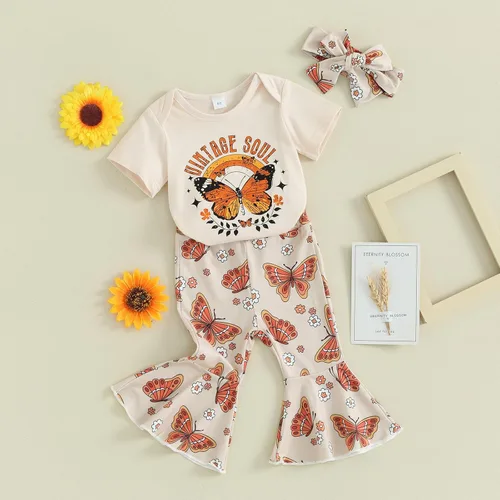 Vista 108 de Sejardin Ropa de verano para bebé y niña, recién nacida, manga corta, con letras, mameluco elástico con diadema
