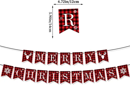 Vista 2 de Cartel para fiesta de Navidad, 18 unidades, diseño de cuadrícula roja con texto en inglés "Merry Christmas", tradicional a la antigua
