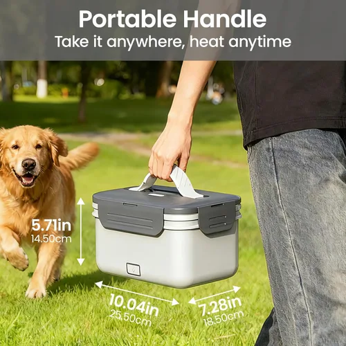 Vista 3 de Herrfilk Fiambrera eléctrica inalámbrica para adultos, calentador de alimentos portátil recargable de 1.8 L/61 onzas, lonchera 4 en 1 calentada
