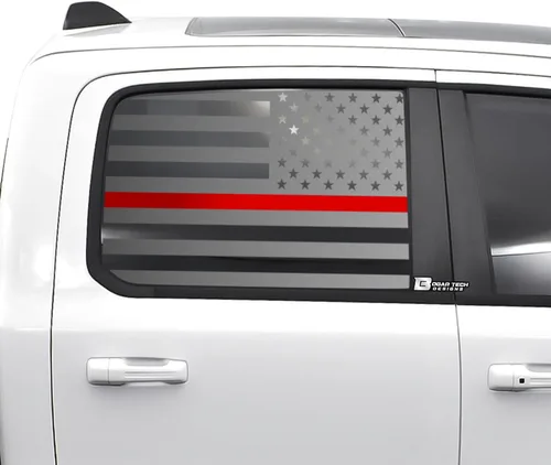 Vista 13 de BOGAR TECH DESIGNS calcomanía de vinilo con bandera americana para ventana trasera central compatible con Dodge Ram 2009-2025, mate negro