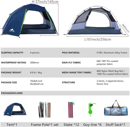 Vista 3 de ThreeBears - Tienda de campaña para 4 personas, impermeable, fácil de instalar, espacioso para aventuras familiares al aire libre, senderismo
