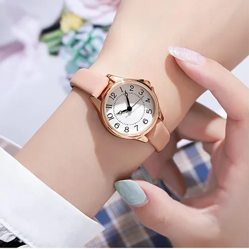 Vista 2 de BESTKANG Reloj de pulsera de cuero de moda para mujer, fácil de leer, reloj de pulsera de cuarzo casual resistente al agua, reloj de pulsera pequeño