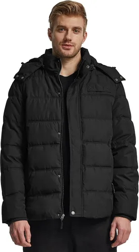 Vista 3 de Wantdo Abrigo de invierno con capucha para hombre, abrigo de algodón grueso con capucha extraíble