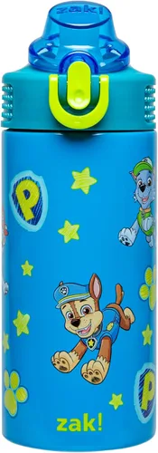 Vista 14 de Zak Designs Bluey Sage - Botella de agua para niños para la escuela o viajes, botella de agua de acero inoxidable de 14 onzas con popote, asa y tapa