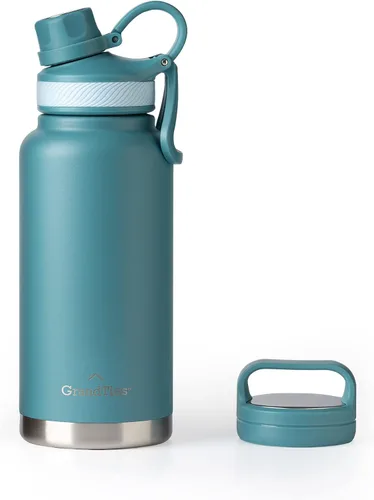 Vista 10 de GrandTies Botellas de agua deportivas de acero inoxidable con 2 tapas – Boca ancha aislada al vacío reutilizable a prueba de fugas sin BPA, Cantín