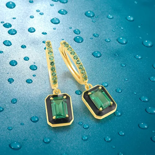 Vista 3 de Santuzza Aretes colgantes de plata de ley 925 con piedras preciosas de ónix para mujer