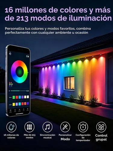 Vista 2 de Luces Permanentes para Exteriores, Luces de Navidad Inteligentes para Exteriores con IC+RGB 20 LED, Iluminación de Aleros Impermeable IP67 con 213
