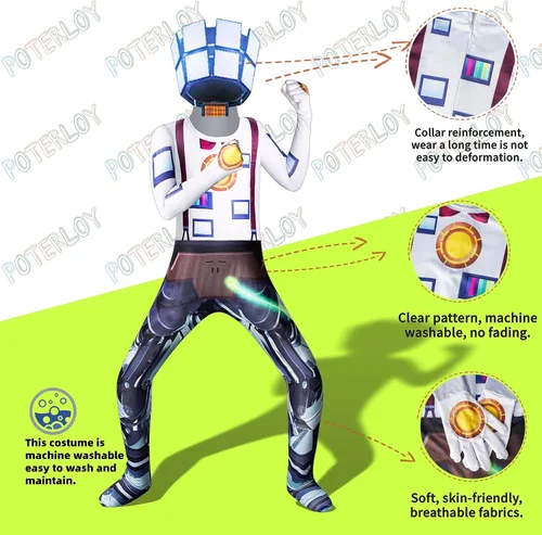 Vista 3 de Kid Titan Tv Man Cosplay Boy Sperkerman Cameraman Bodysuit for Halloween with Mask 5-12y