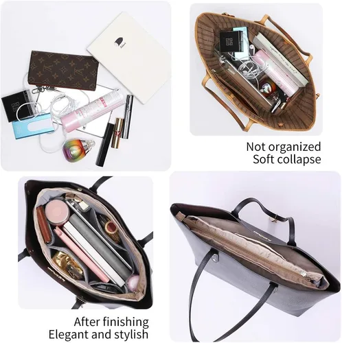 Vista 3 de iN Organizador de bolso con cremallera de tela de nailon para mujer, Beige