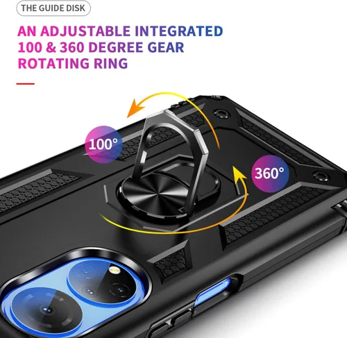 Vista 4 de Compatible con Honor X7, funda híbrida resistente con soporte giratorio y placa magnética para Honor X7