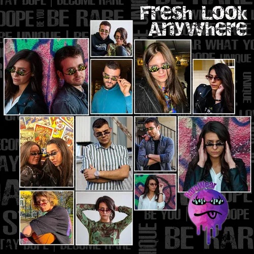 Vista 6 de RARE WEAR Lentes de sol con llama Gafas de sol geniales para mujeres y hombres Gafas de sol sin montura Funky Fire Flame para fiestas, rave