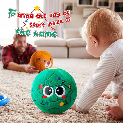 Vista 7 de VangeBow Pelotas de fútbol silenciosas para interiores para niños de 1 a 3 años, pelotas de fútbol hinchables de felpa suave para bebés y niños