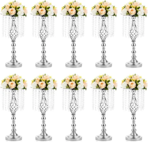 Vista 11 de Nuptio 2 piezas de soporte de flores de cristal para mesas, 21.7 pulgadas de alto, elegante soporte de metal para arreglos florales, florero