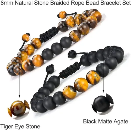 Vista 6 de M MOOHAM Bracelets for Men Christmas Gifts - 8mm Natural Tiger Eye Matte Agate Lava Rock Bracelets Set for Men, Birthday Christmas Gifts for Dad