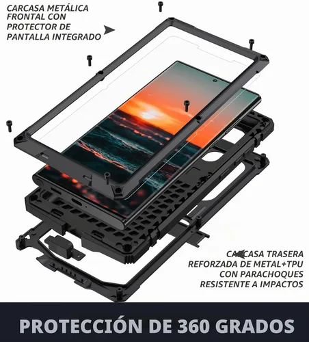 Vista 5 de Simicoo Compatible con Samsung S20 Ultra Metal Bumper Funda de silicona Militar a prueba de golpes resistente resistente Funda protectora de Negro