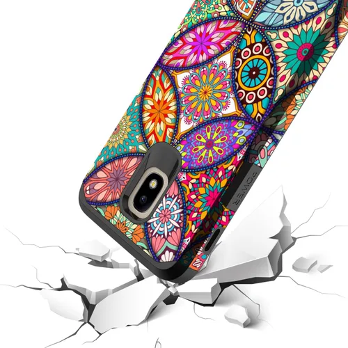 Vista 5 de Compatible con Samsung Galaxy J7, funda híbrida gráfica colorida armadura para SM-J737 (mandala colorido)