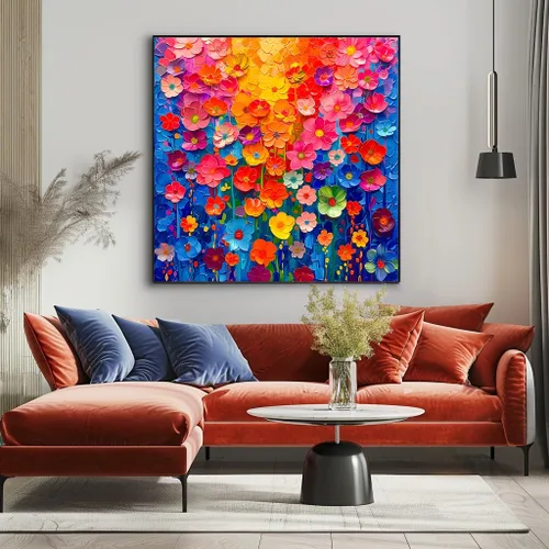 Vista 3 de Rompecabezas para adultos de 1000 piezas, rompecabezas de pared de flores coloridas para adultos, pintura de arte floral, flores de arco iris