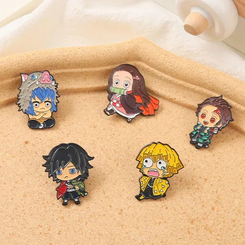 Vista 5 de Anime Slayer - Juego de pines de llavero Figuras de dibujos animados 9 Hashiras Mini Katana Sword Llaveros Esmalte Pin Joyería Hombres Mujeres
