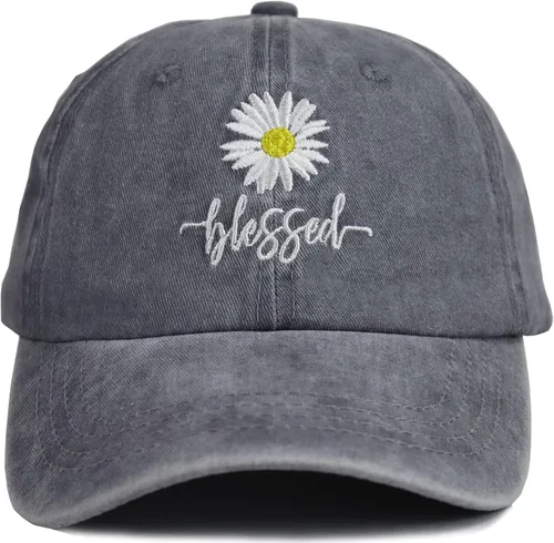 Vista 2 de MANMESH HATT Daisy Blessed - Sombreros de cola de caballo gorra de béisbol bordada con moño alto desordenado para mujer