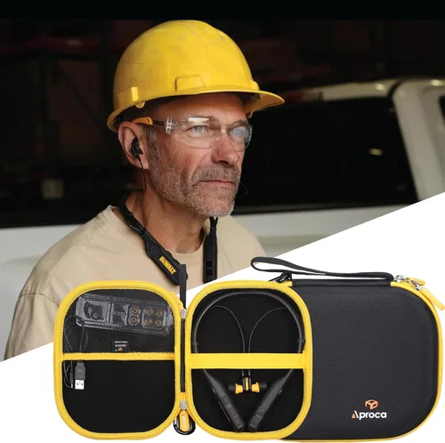 Vista 4 de Aproca Funda compatible con auriculares Bluetooth 2 en 1 con banda para el cuello DEWALT resistente magnético/negro, bolsa de almacenamiento