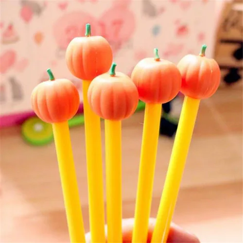 Vista 4 de Cute kawaii dibujos animados halloween calabaza forma Gel Ink Pens 6 pcs/set