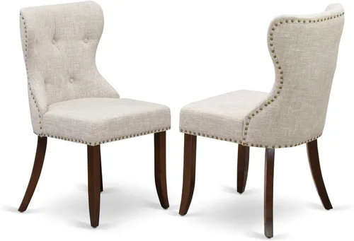 Vista 10 de East West Furniture SIP1T21 Sion Parson - Juego de 2 sillas tapizadas de tela de lino azul con ribete de clavos y botones copetudos, color negro