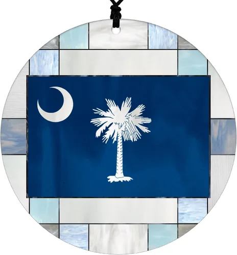 Vista 43 de Adorno navideño de Alabama – Efecto de diseño de vitrales de imitación con bandera estatal – Decoración de disco acrílico colgante 2026 para árbol