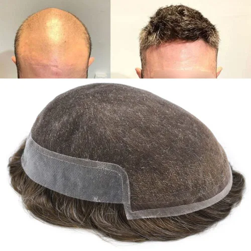 Vista 35 de Hombres Toupee Sistema de Cabello Humano Real para Hombres Encaje Suizo Toupee Para Hombres Nudos Blanqueados Hombres Hairpieces Pieza Para Hombres