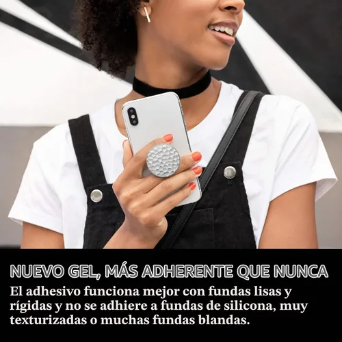 Vista 6 de PopSockets: PopGrip - Soporte extensible y agarre con tapa intercambiable para teléfonos y tabletas, metal martillado plateado