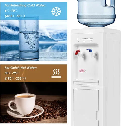 Vista 3 de ARLIME Dispensador de agua caliente y fría, dispensador de enfriador de agua de carga superior para botellas de 3 a 5 galones, bloqueo de seguridad