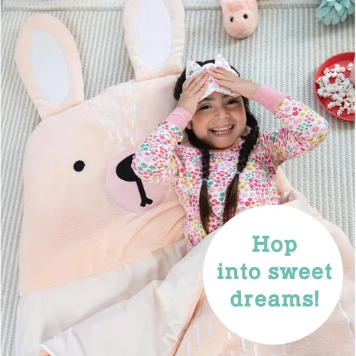 Vista 3 de MindWare Oh So Fun! Saco de dormir de conejito – Saco de dormir infantil para niños a partir de 3 años